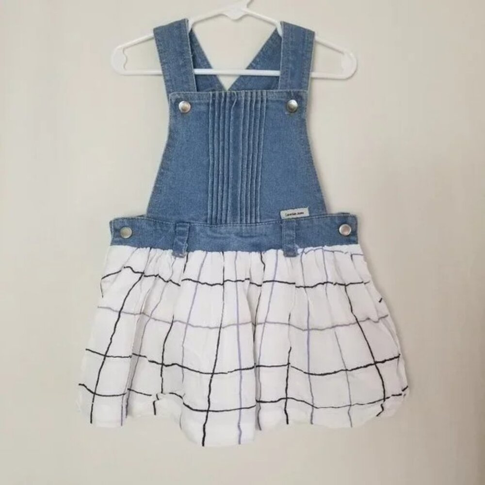 NWOT Calvin Klein Jean skirt overalls denim and checkered little girl 24M (B24)